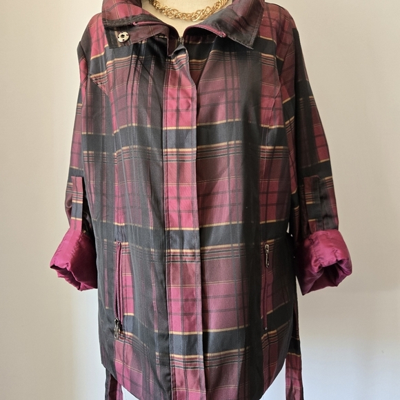 PULI Purple And Black Plaid Lightweight Belted Jacket. Size 14 - Picture 7 of 12